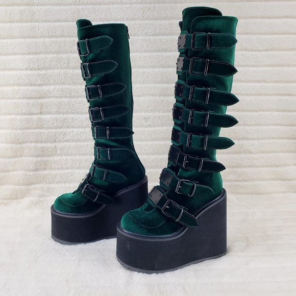 Swing Emerald Green Velvet Goth Punk Multi Strap Platform Restocked - Picture 10 of 14